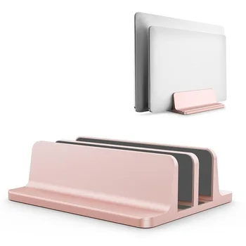 

Vertical Laptop Stand Aluminium Double Desktop Holder Space Saving Bookshelf Mount Bracket with Adjustable Dock For Notebook