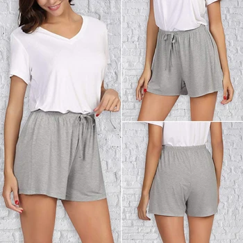 

Summer Women Elastic Middle Waist Short Trousers Wide Leg Shorts Solid Cotton Running Sports Casual Homewear Shorts#38
