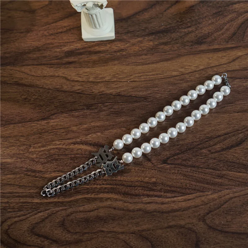 Жемчужное ожерелье-ошейник с буквами для женщин Harajuku уличная цепочка ожерелье металлический воротник