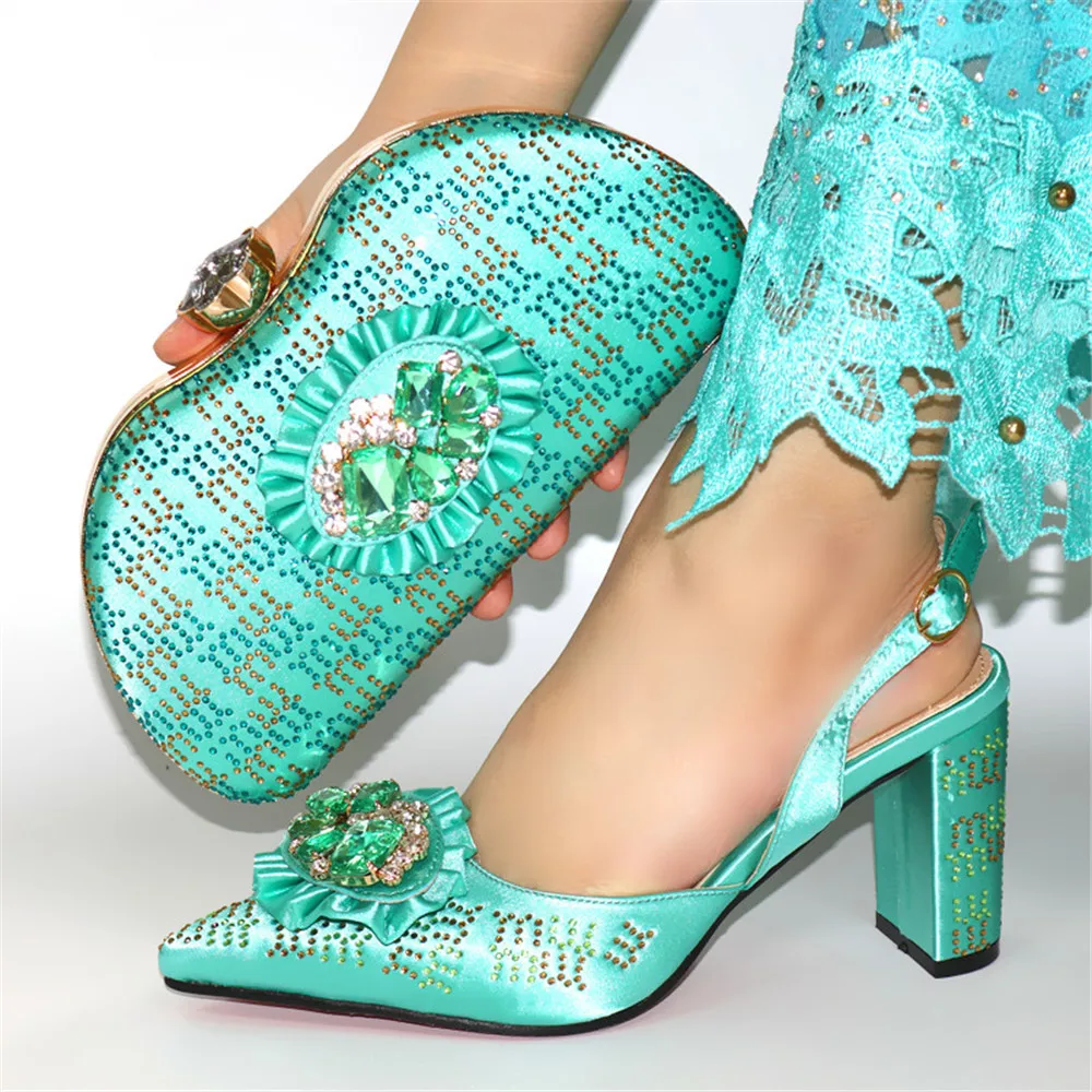 Zapatos de agua verdes para mujer, con conjunto de bolso de mano, tacón  alto, puntiagudas, sandalias, bolso, monedero, altura de 9CM,  CR2102|Zapatos de tacón de mujer| - AliExpress
