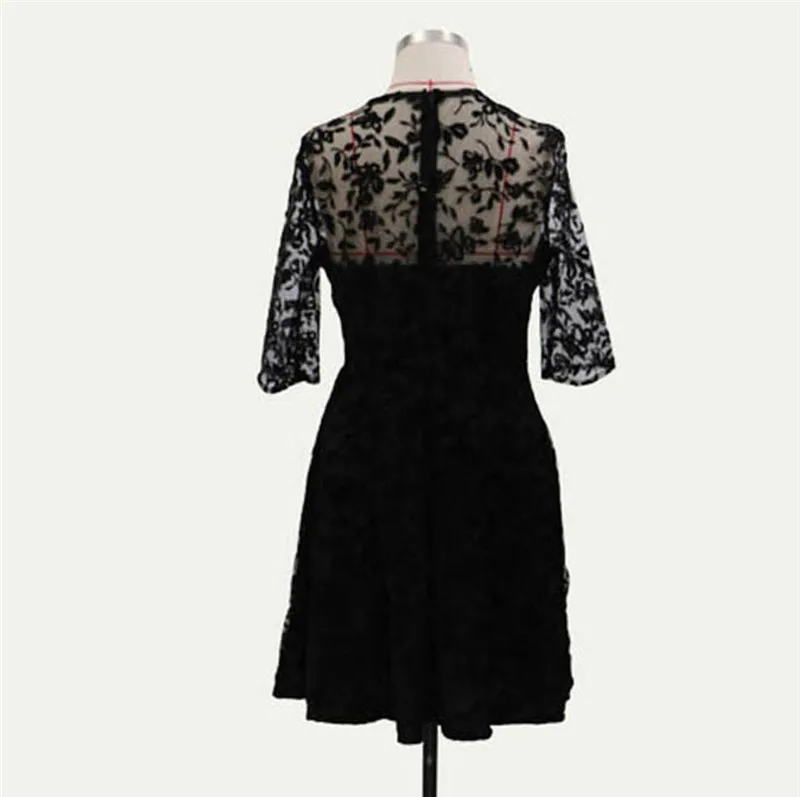Spring Autumn Dress For Women Fashion Solid Print Lace Embroidery Half Sleeve Puffs Party Dress Vestidos Mujer Free Shipping
