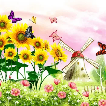 

Cartoon Sun Flower Diamond Painting Full Drill 5d DIY Diamond Embroidery Windmill Mosaic Handmade Gift Home Decor Kits H40