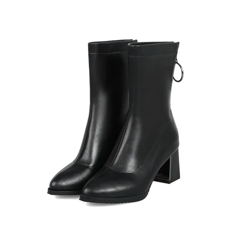 winter The New fashion Round head Thick heel Martin boots Back zipper Sexy pearl Plus velvet Keep warm High heel Women boots