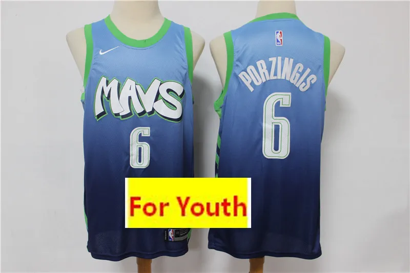 /20 город издание Даллас Молодежный baskeball#41 Dirk Nowitzki#77 Luka Doncic#6 Кристапс Порзингис Детские майки - Цвет: 2