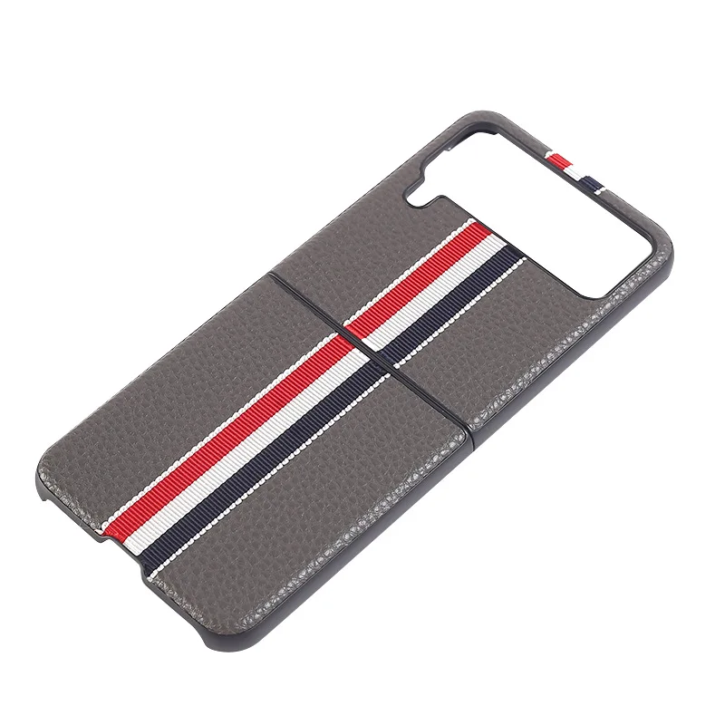 2021 Fashion stripe Litchi grain Cross pattern case for Samsung Galaxy Z Flip 3 Cover Anti-knock luxury leather Cases for Flip3 silicone case for samsung