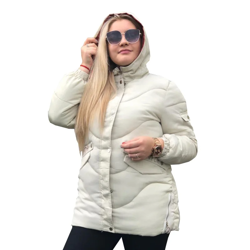 white Voobuyla зимняя куртка с капюшоном Женская модная однотонная женская пуховая куртка с буквенным принтом плюс размер 3XL парка Mujer хлопковая парка - Цвет: white