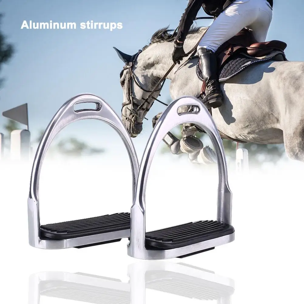

1 Pair Stirrups Horse Riding Rubber Treads Stirrup Equestrian Horsing Silver