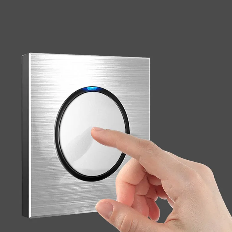 

LED Light Switch Interruptor 1 2 3 4 Button Panel Switch LED Light Wall Switch Silvery Aluminum Metal Panel with LED Indicator