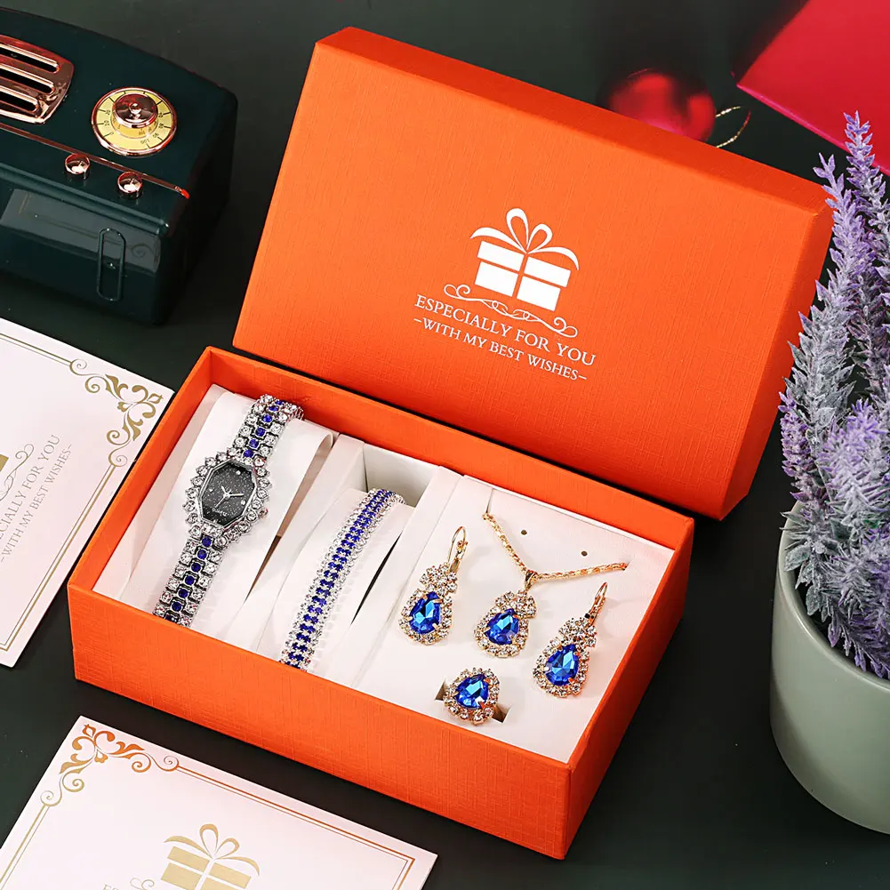Luxury Fashion Women Watch Jewelry Sets High Grade Gift Box Ladies Quartz Watch Alloy Wristband Female Watches Present Set reloj