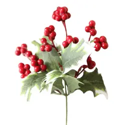 1 шт. Рождество искусственные красные ягоды, фрукты бобовые с цветами, для украшения дома поддельные Свадебные цветы сад макет сцены