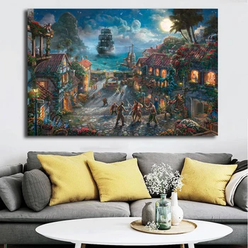 

Thomas Kinkade Pirates Of The Caribbean Canvas Painting Print Bedroom Home Decor Modern Wall Art Oil Painting Poster Picture HD