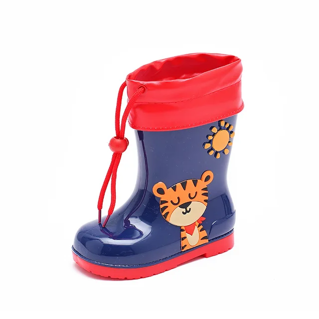 Warm and Waterproof Rainboots for Children Cute Girls Boys Removable Plush Shoe Cover Kids Shoes Outdoor Walking Shoes D03233 Blue