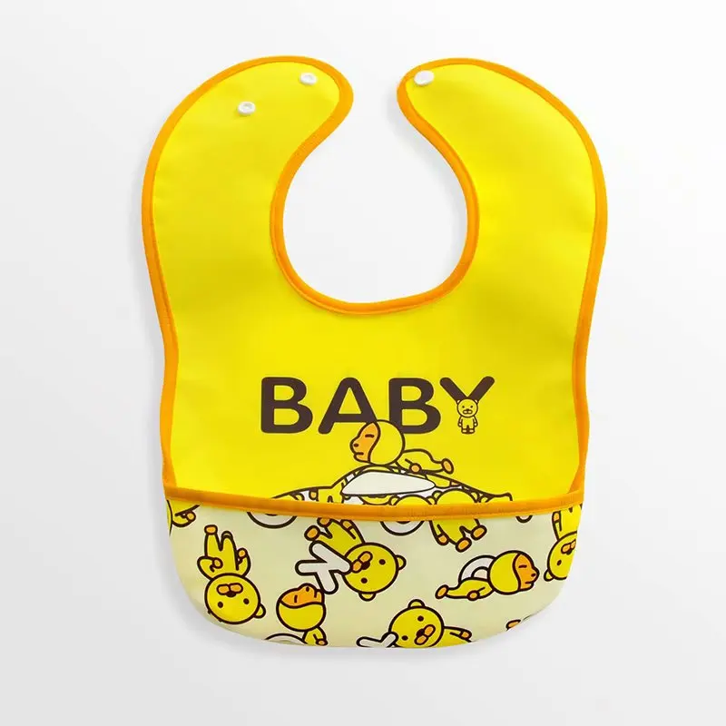 Yellow Baby Непромокаемые детские нагрудники, детское полотенце для кормления, мультяшный нагрудник, Детский фартук, моющийся, свернутый, для крошек, ловушка, регулируемый, трехслойный нагрудник - Цвет: Yellow Baby
