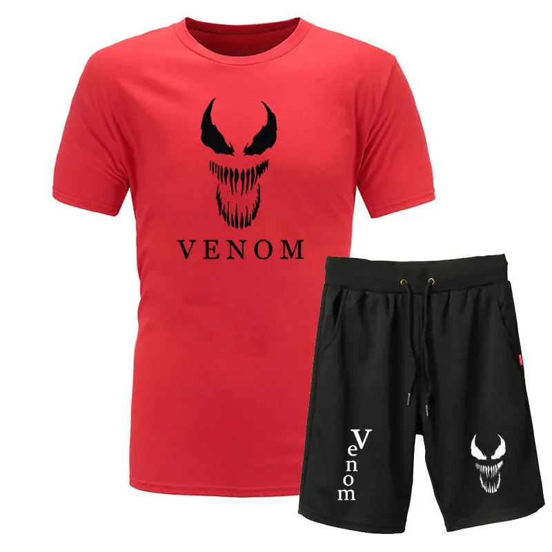 Летний популярный мужской комплект Venom футболки+ шорты хлопок короткий рукав повседневные мужские футболки venom мужской костюм из двух частей размера плюс S-XX