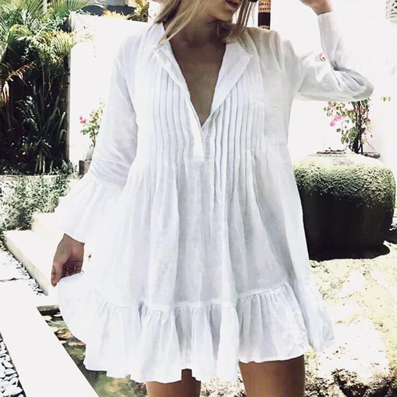 

beachwear coverup On Time Delivery Pleated with button Flare Sleeve