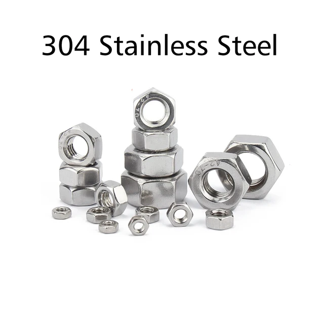 Hex Nut  Hexagon 304 Stainless Steel M1 M1.2 M1.4 M1.6 M2 M2.5 M3 M3.5 M4 M5 M6 M8 M10 M12 M14 M16 M18 M20 M22 M24 M27 M30 M33 304 Stainless Steel