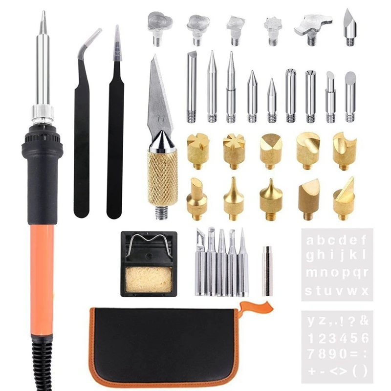 

40 Sets with Switch Thermostat Engraving Set Electric Iron Set Engraving Tools Heat Transfer Tools Embossed Wood Craft Tools, EU