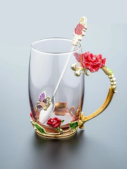 

Wedding Gift Enamel Glass 320ML 350ml Water Cup Flower Tea Cups Household Set Coffee Cup Mug Beer Cup