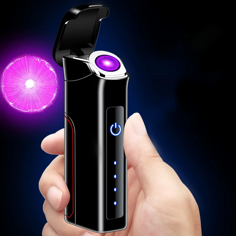  2019 Touch Sensing Rotate Arc lighter USB charging Lithium LED Power Display PVD Process Gifts for 