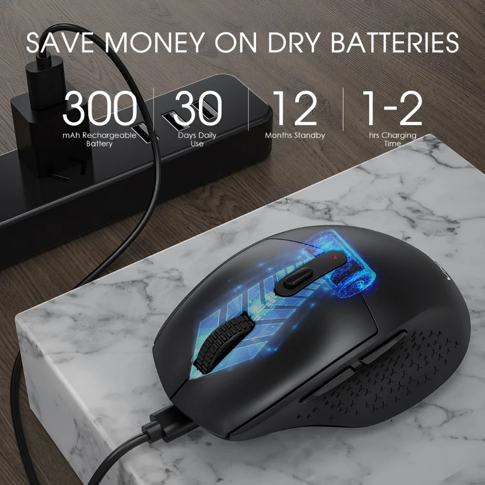 VicTsing PC262 2.4G Wireless Mouse Rechargeable Computer Mouse Adjustable 2400 DPI Silent USB Optical Cordless Mice For Laptop (3)