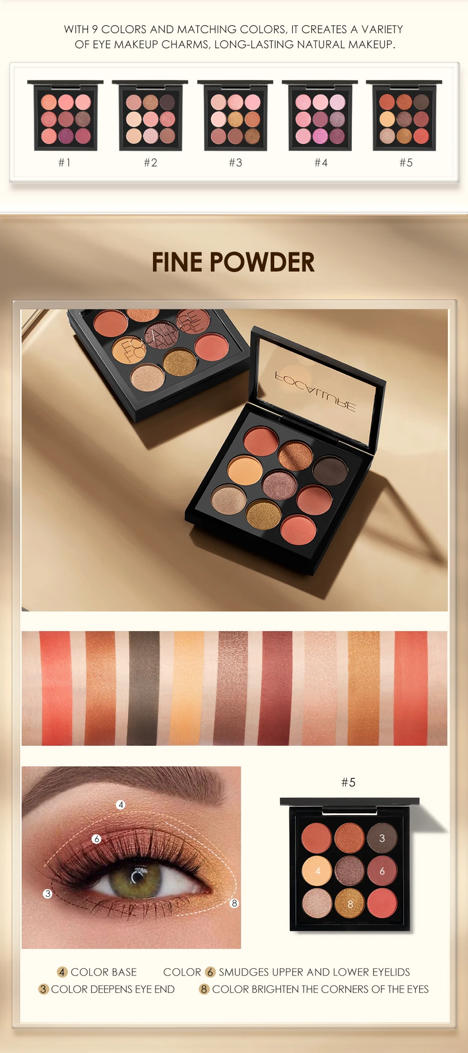 Focallure-Paleta de Sombra Matte e Shimmer, Sombra Fumegante, 9 Cores