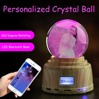 

Personalized Photo Crystal Ball Custom Engraving Picture with Bluethooth Music Led Base Rotating Display RGB Remote Control