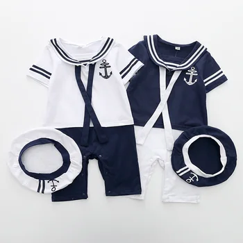 

2020 Summer Babies' Three-piece Cloth Suit Romper Small Navy Cute Modeling Jumpsuit Clothes BABY'S Romper