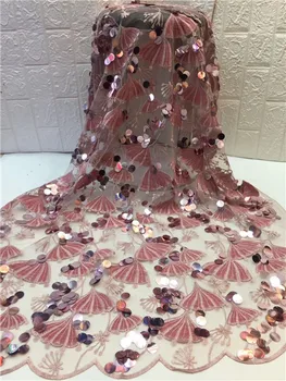 

Latest Onion Color French Nigerian Lace Fabrics 3D Colorful Sequins African French Velvet Tulle Lace African Lace Fabric Wedding