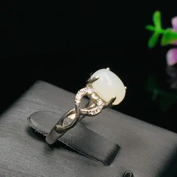 

HOT Selling Fine 925 Sterling Silver Natural Hetian White Jade Ring For Women Fashion Ring Jewelry Charm Gift