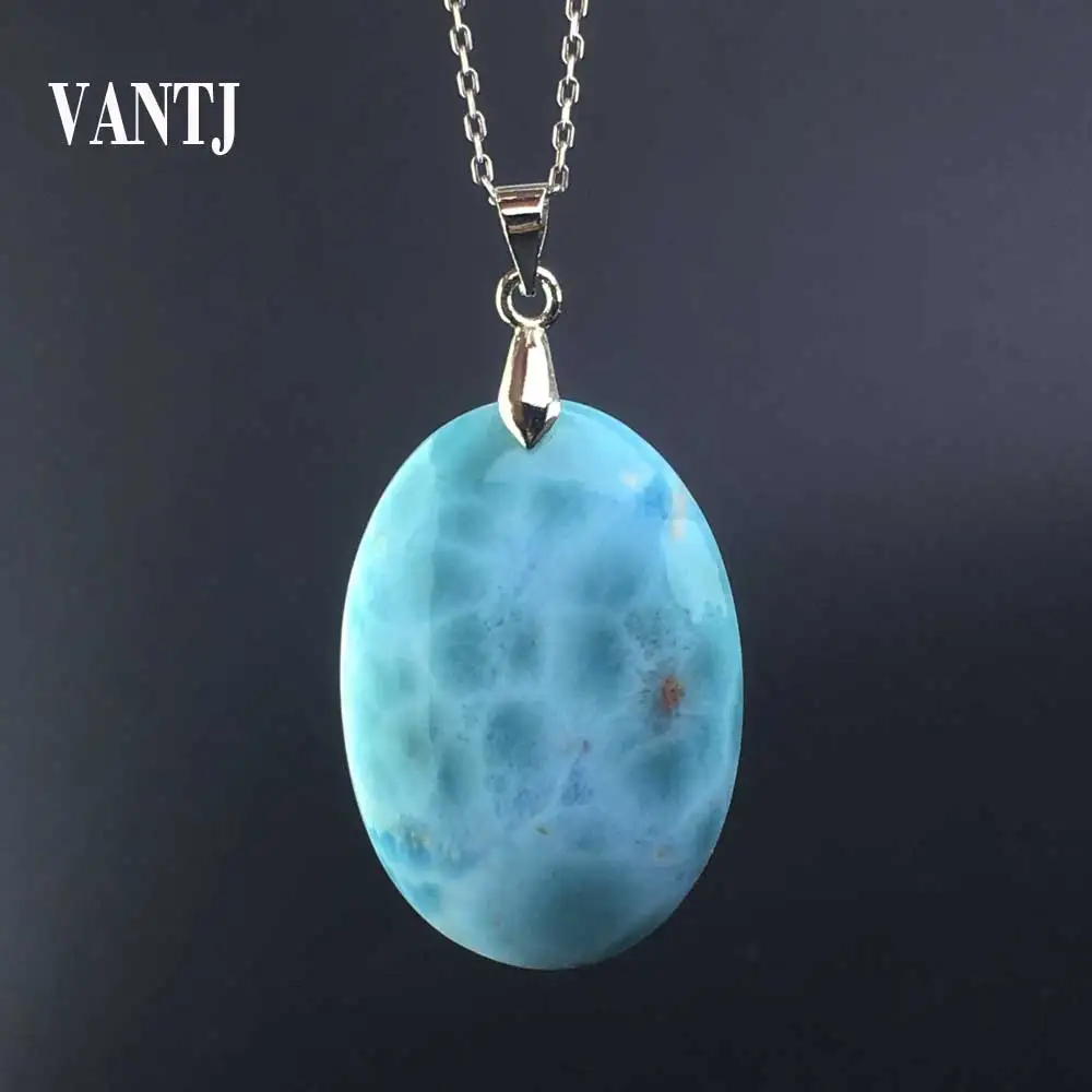 VANTJ натуральный голубой подвеска Larimar воды узор из Доминика кабошон драгоценный