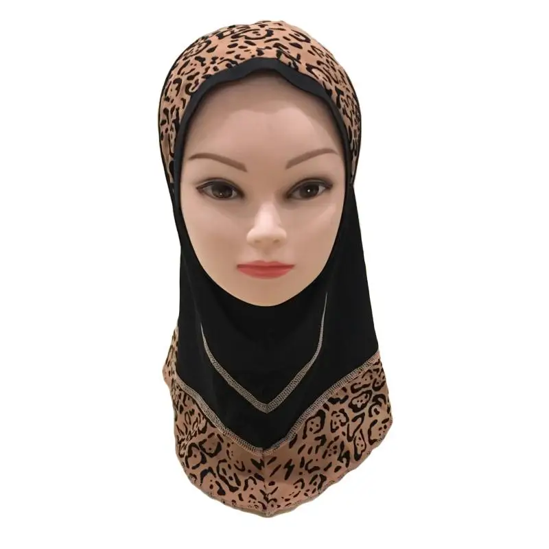 Детский хиджаб для девочки мусульманский леопардовый платок цельный Амира исламский арабский тюрбан шапочка для молитвы полное покрытие Рамадан - Цвет: Black Coffee