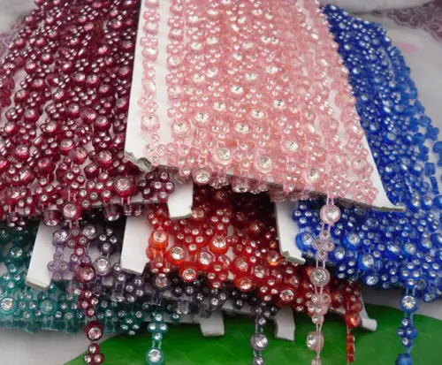 

Diy rhombus round clear glass crystal rhinestone banding plastic cup setting clothing bag applique wedding decorations 1yard #23