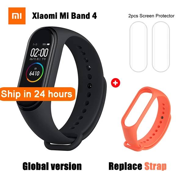 Global Xiaomi mi Band 4 Смарт-часы пульсометр фитнес-браслет Xiaomi mi-браслет глобальная Версия спортивные музыкальные часы mi Band 4 - Цвет: GB add Orange Strap