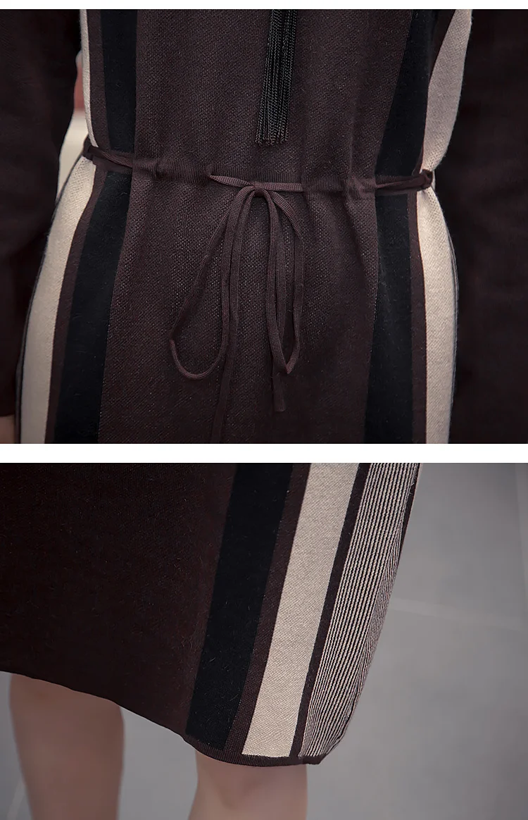 New Autumn Winter Women Knitted A-line Dress Fashion Striped Patchwork Dresses Plus Size Casual Ladies Pull femme Vestidos L4344