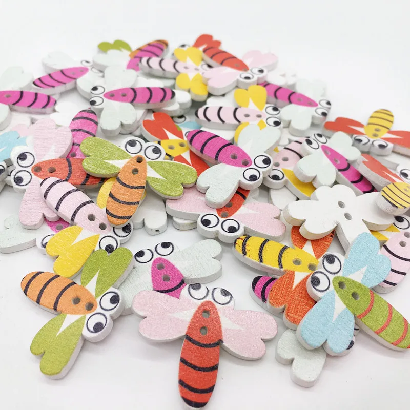 100PC Wooden Buttons Mix Animals Bee Sewing Accessories 2 Holes Wood Decorative Scrapbooking Sewing Buttons