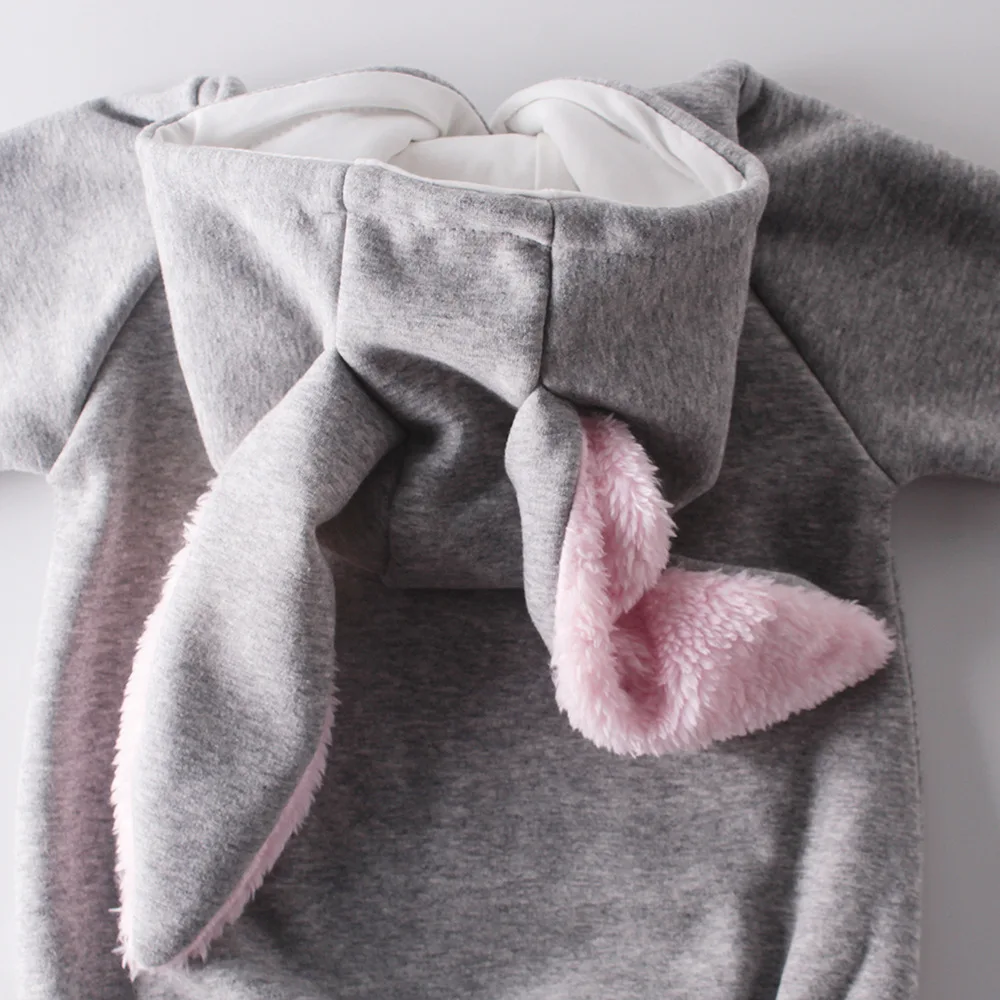 Зимний комбинезон с рисунком кролика для новорожденных; плотный махровый комбинезон для младенцев; Детский комбинезон с длинными рукавами; теплая одежда для девочек
