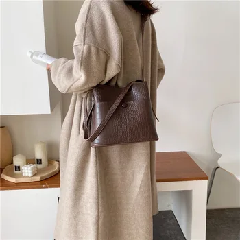 

Stone Pattern PU Leather Bucket Bags For Women 2020 Small Shoulder Simple Bag Female Travel Handbags