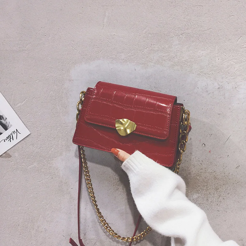 

2019 new Korean fashion stone pattern slung small square bag female autumn and winter wild chain solid color shoulder bag