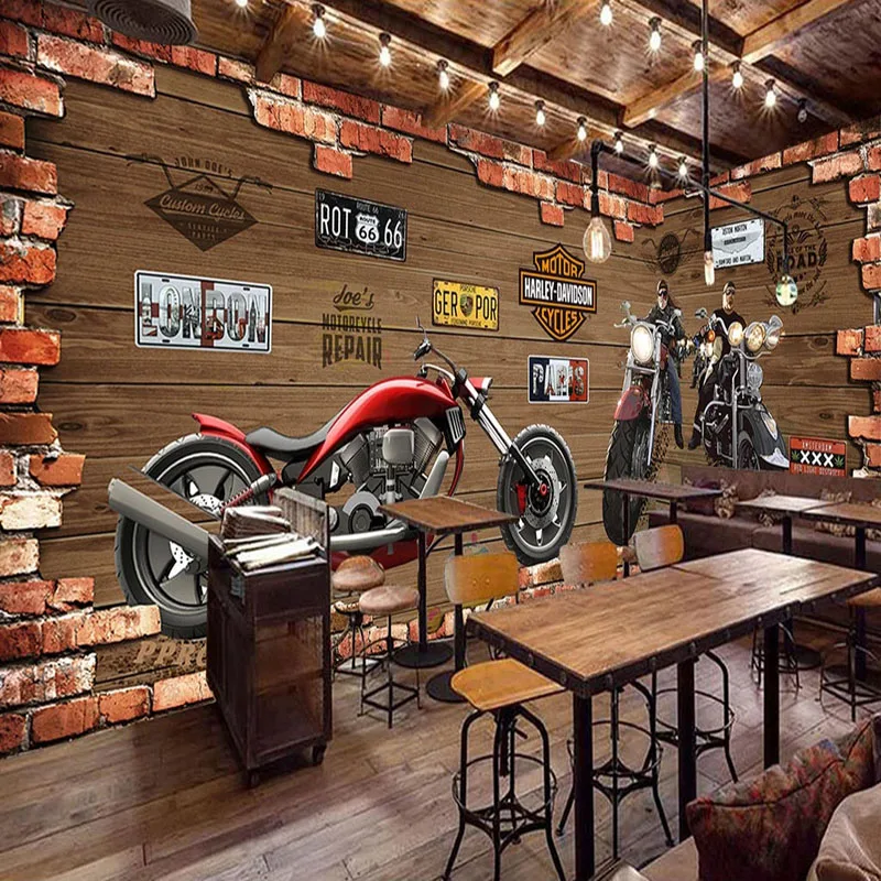 Пользовательские Любой размер 3D Настенные обои ретро мотоцикл ностальгические кирпичные стены фрески Ресторан Кафе КТВ бар фон покрытия стен