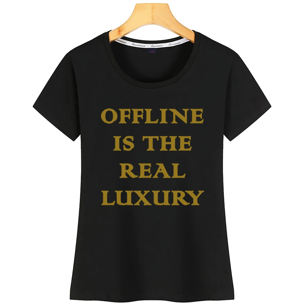 Tops T Shirt Women Offline Is The Real Luxury Gold Summer White Cotton Female | Женская одежда
