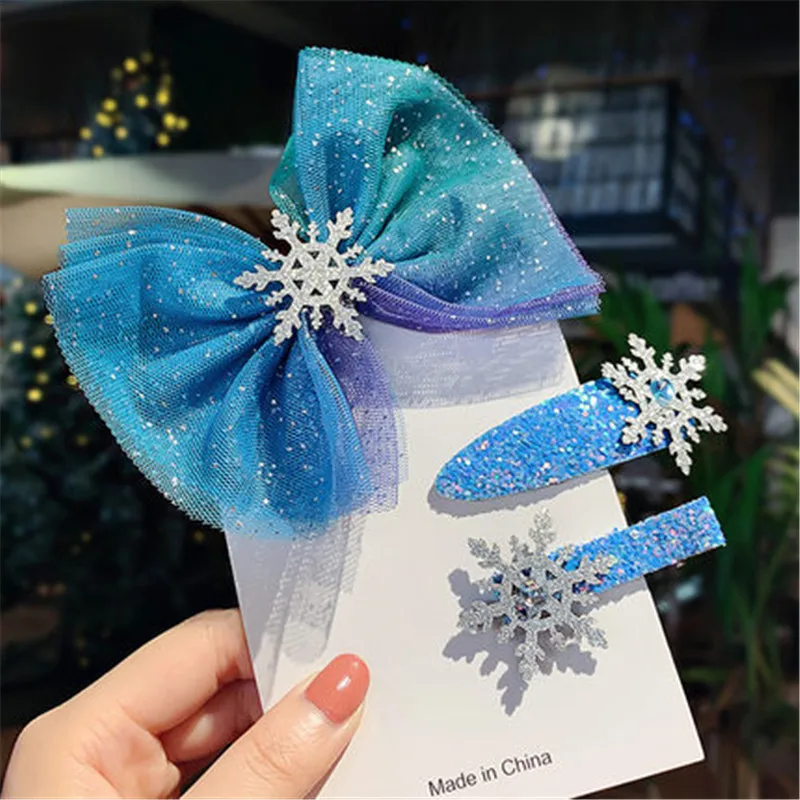 

Christmas Snowflake Barrette Hair Accessories Crystal Hair Clips for Women Winter Hair Ties Girls Hairpins Blue Hair Scrunchies