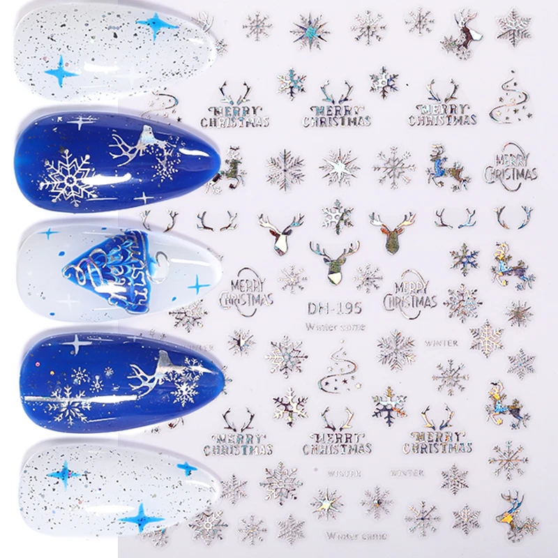1 Sheet 3D Christmas Nail Stickers iridescent Gold Silver Snowflake Self  Adhesive Transfer Sliders For Nails Manicures Wraps