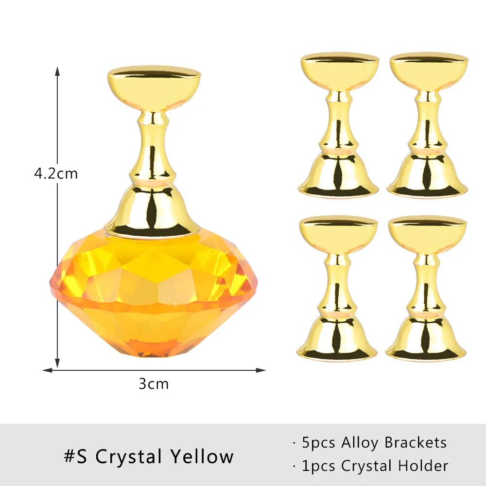 1 набор, магнитный держатель для ногтей из сплава, практичный дисплей, стенд, акриловые хрустальные подставки, накладные кончики для ногтей, для салона, для самостоятельного маникюра, инструменты LA741 - Цвет: S Crystal Yellow