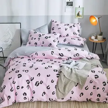 

45 Bed Set 4pcs Leopard Bed Linen Cotton Printing Duvet Cover 220x240 BE45110