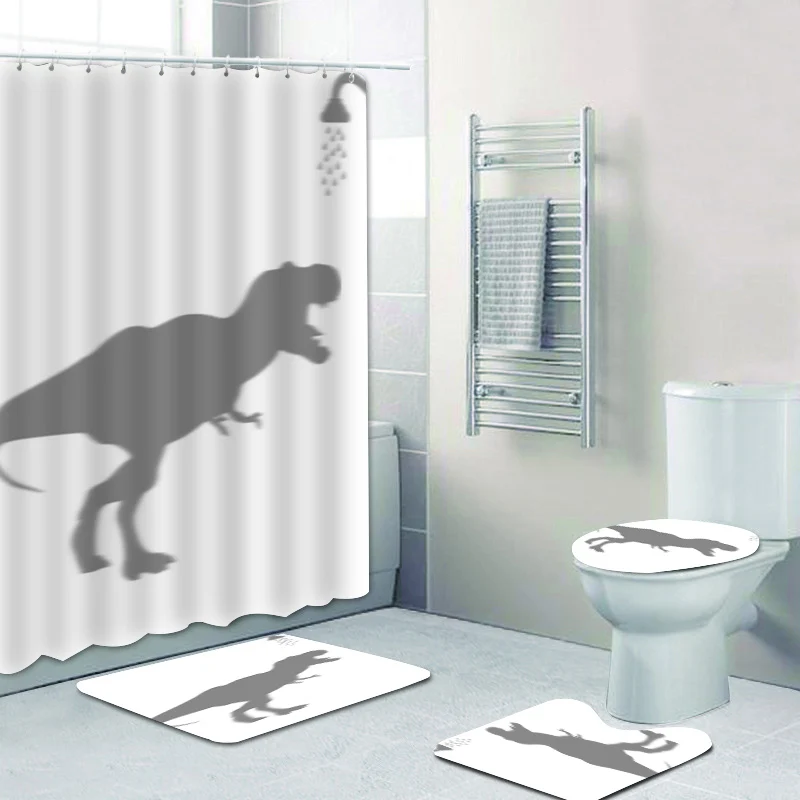 Details about   Funny Tyrannosaurus Shower Curtain Toilet Cover Rug Mat Contour Rug Set 