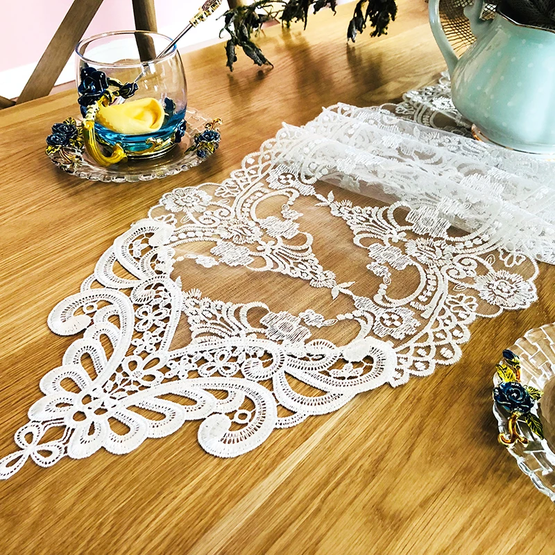 

European Lace Precision Embroidery Water-soluble Border Christmas Table Runner Flag Pad French Coffee Desk Decoration Long Cloth