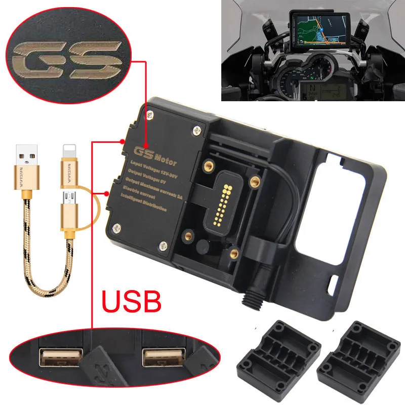 Soporte de navegación para teléfono móvil ADV para BMW R1200GS F700 800GS CRF1000L áfrica doble para Honda motocicleta carga USB 12MM montaje