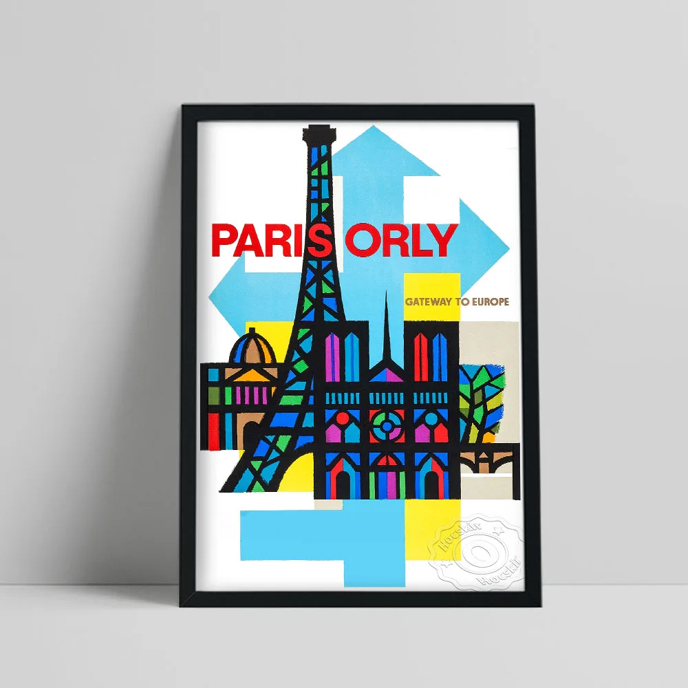 

World Airline Travel Poster, Paris Orly Abstract Building Colored Canvas Painting, Orly Tour Gift Vintage Art Home Wall Decor