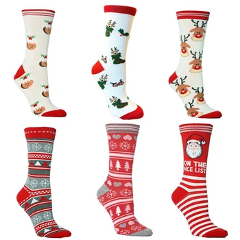 

6 Pairs Fashion Plush Women's Christmas Socks Cute Casual Cartoon Print Sleeping Socks Warm Socks