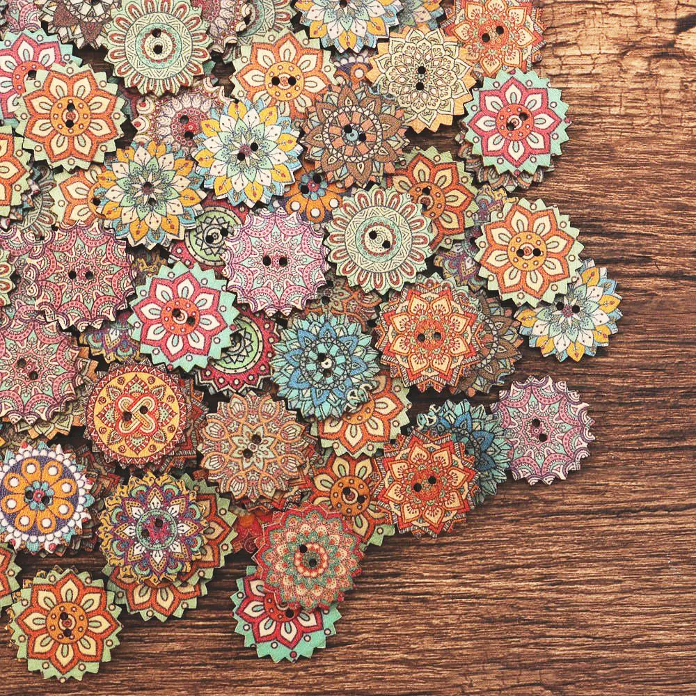100 капсул/упаковка с принтом розы деревянные пуговицы винтажные diy Детские цвета ручной работы